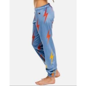 Aviator nation Velvet Lightning Bolt Stitch Repeat Jogger S Sweatpants Blue